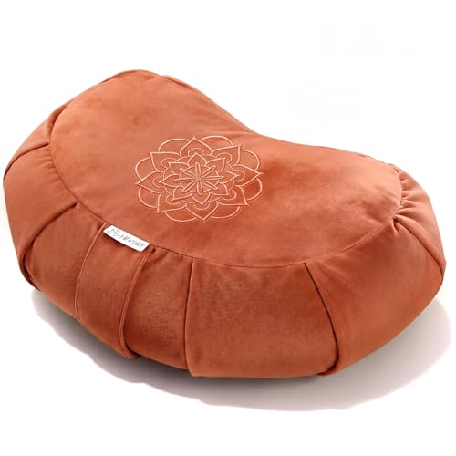 Hihealer Premium Crescent Meditation Cushion, Buckwheat Yoga Bolster Pillow - color: Orange