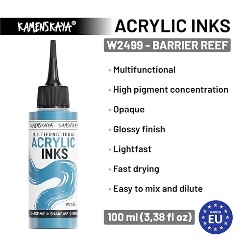 Acrylic Inks for Artists - 'Barrier Reef' Acrylic Ink, 3.38 Fl Oz (100 ml) | Highly Concentrated, Multifunctional Liquid Acrylic Paint - color: Barrier Reef