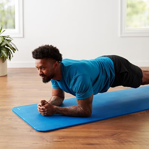 Amazon Basics Extra Thick Exercise Yoga Mat with Carrying Strap - color: Blue, style: 1/2 Inch