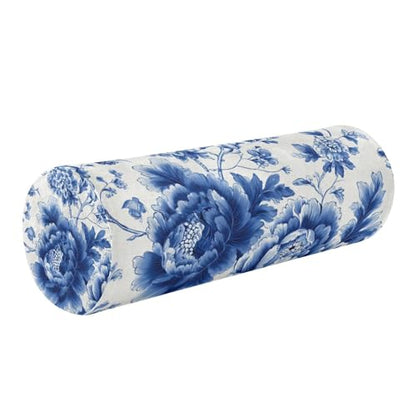 Blue and White Peony Flowers Butterfly Neck Roll Pillow Bolster Round Health Memory Foam Long Cervical Cylinder Pillows with Removable Washable Cover for Body Bed Legs Back Yoga - color: Blue and White Peony Flowers Leaf