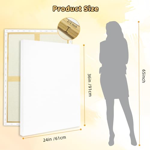 2-Pack 24x36 Stretched Canvas 13.4oz Warp-Resistant for Oil & Acrylic | (380gsm) triple gesso primed, warp-resistant, large pre-stretched canvas for gallery-quality art - size: 2pk - 24"x 36"