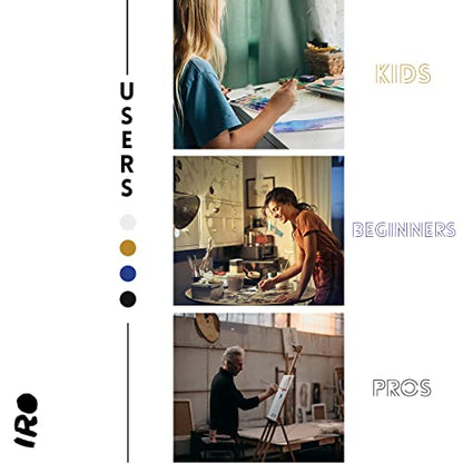 IRO Artist Paint Brush Set of 15 Professional Flat Paint Brushes for Acrylic Painting and Oil Paints. Round Watercolor Paint Brushes and Gouache. Painting Set for Adults Kids. Knife, Sponge, Case