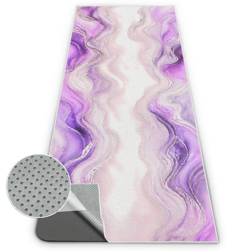 Yoga Mat Towel, Hot Yoga Towel High-Definition Pattern, Machine Washable with Ultra-Absorbent Yoga Towels for Hot Yoga Non Slip for Fitness, Exercise, Pilates, 72 x 27 in, Purple Ripples - color: Purple Ripples