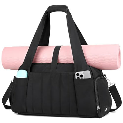 Marvolia Gym Bag for Women with Yoga Mat Holder, Black - color: Black