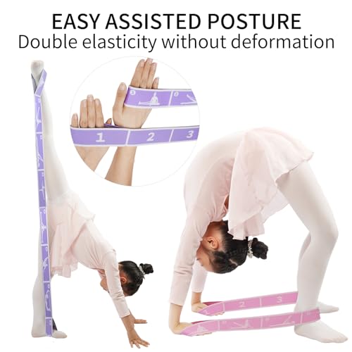 2 PCS Kids Stretching Strap - 8-Loop Adjustable Stretch Bands for Dance, Ballet, Yoga, Gymnastics Workout, Children‘s Fitness Equipment, Stretching Resistance Bands and Home Flexibility Training - color: Sweet Potato Purple+Pink