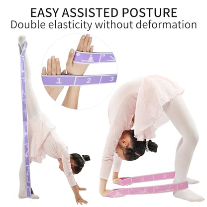 2 PCS Kids Stretching Strap - 8-Loop Adjustable Stretch Bands for Dance, Ballet, Yoga, Gymnastics Workout, Children‘s Fitness Equipment, Stretching Resistance Bands and Home Flexibility Training - color: Sweet Potato Purple+Pink
