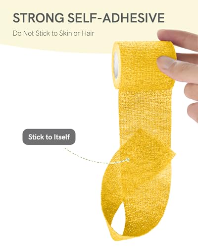FriCARE Self Adhesive Bandage Wrap, Medical Tape in First Aid Kit | Elastic Cohesive Bandages for Sports/Vet/Wrist Ankle Wounds, 2 Inches X 5 Yards, Latex-free 6 Rolls, Yuzu Splash - color: Yuzu Splash