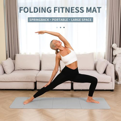 PAIDU Foldable Yoga Mat 10mm Thick, 75"x26" Non-Slip Fitness Exercise Mat - color: Grey