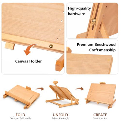 DJAR Tabletop Easel Stand for Painting, Solid Beech Wood, Natural | Adjustable Drawing Sketching Board for Adults, Hold Canvas up to 23", Portable Desktop Art Stand for Students and Beginners