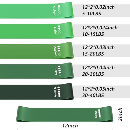 Resistance Bands for Working Out, Latex Exercise Bands Set of 5, Elastic Bands for Exercise with Workout Guide and Carry Bag, Fitness Bands for Strength Training, Yoga, Pilates, Home Workout - color: Green [Set of 5]