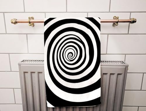 Abstract Geometric Radial Line Black Beach Towel Spiral Hypnosis Theme Circle Swirl Face Towels Suit Travel Sports Pool Swimming Bath Camping Spa Gym Yoga,15x30 Inch - color: Radial Line Black