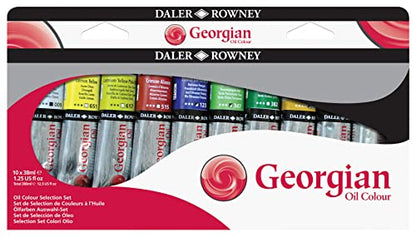Daler Rowney Georgian 10-Tube Selection Artist Oil Paint Set - Painting Set for Canvas Paper and More - Oil Painting Supplies for Artists and Students - Oil Paints for All Skill Sets - style: 10 Pack