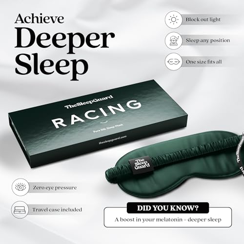 TheSleepGuard Pure Silk Sleep Mask [100% 6A Mulberry Silk, 22 Momme] Light Blocking Travel Essentials. Eye Masks for Sleeping. Black Oeko-Tex Blindfold. Eye Covers for Men & Women - color: Racing Green
