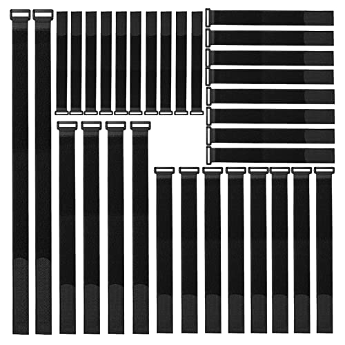 YiwerDer 32Pcs Reusable Fastening Cable Straps and Cable Ties with Buckles, Variety Sizes 8"-12"-18"-24"-36", Premium Adjustable Multi-Purpose Hook and Loop Cinch Strap Cord Ties - style: (8-12-18-24-36) x 1Inch