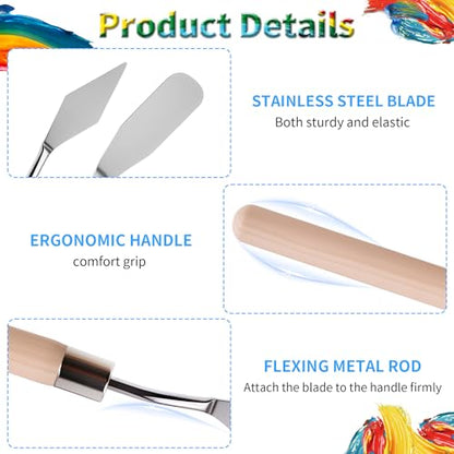 4 Pcs Palette Knife, Flat Head Spatula, Basswood Handle | Stainless Steel Painting Knife, Oil Paint Metal Knives, Pallet Painting Knives for Oil, Acrylic and Canvas Drawing