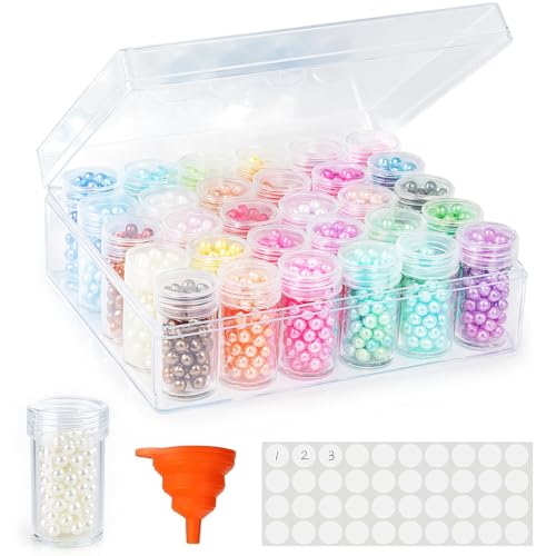Embroidery Diamond Storage Box, 30PCS Big Clear Plastic Bead Containers with Silicone Funnel for Jewelry Painting DIY Art Craft Rhinestones Sewing Cosmetic Nail Glitter Powder - size: 6.5 x 5.5 x 2inches