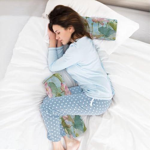 Bolster Pillow Neck Pillow Round Soft Health Memory Foam Pillows Long Cylindrical Body Pillow with Removable Cover Cute Back Yoga Dark Green Leaf Lotus Flower 17" x 5.5" - color: Dark Green Leaf Lotus Flower