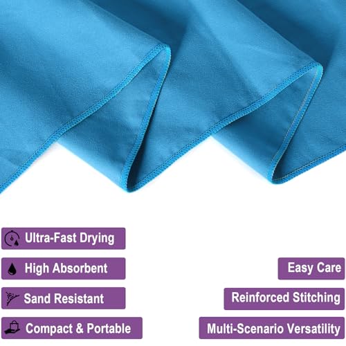 Your Choice Quick Dry Towel - Super Absorbent Microfiber for Gym, Travel, Camping | Ultra Compact & Lightweight - color: Blue, size: XXL (40 x 72" & 12 x 24" )