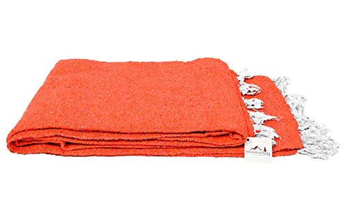 Open Road Goods Solid Color Mexican Yoga Blanket – Large Handwoven Throw for Yoga, Beach, Camping or Home – Soft and Durable Cotton Blend - color: Orange