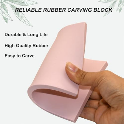 Rubber Stamp Carving Blocks 4"x6" Pink Rubber Carving Blocks Soft Linoleum Blocks for Stamp Maker Printmaking Supplies (2 Pack-4x6Inch)