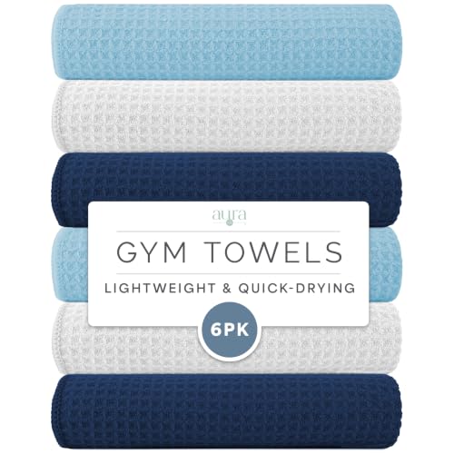 S&T INC. Microfiber Gym Towels, 6 Pack, 16" x 27" | Absorbent and Lightweight, Quick-Dry, Compact for Gym Bag, Yoga and Travel, Machine Washable - color: Blue