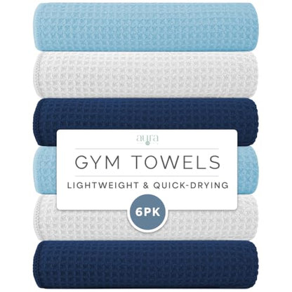 S&T INC. Microfiber Gym Towels, 6 Pack, 16" x 27" | Absorbent and Lightweight, Quick-Dry, Compact for Gym Bag, Yoga and Travel, Machine Washable - color: Blue