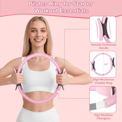 Hoedia Pilates Kit for Women, Pilates Equipment Ring and Ball Set - color: Pink