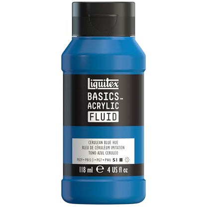 Liquitex BASICS Acrylic Fluid Paint, 4-oz Bottle, Cerulean Blue Hue | Super Versatile, Fine Art Pigments; Fluid Consistency, Vibrant satin colors, Permanent, Lightfast, Water-Resistant Finish - color: Cerulean Blue Hue, style: 118ml (4-oz)