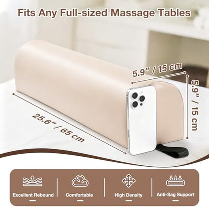 3/4 Round Knee Bolster for Massage Table, 26x6x6 in Massage Pillow for Legs | PU Leather Massage Table Leg Bolster with Strap Handle, Massage Therapy Bolster Pillow for Back Pain Relief - Beige - color: 3/4 Round - Beige
