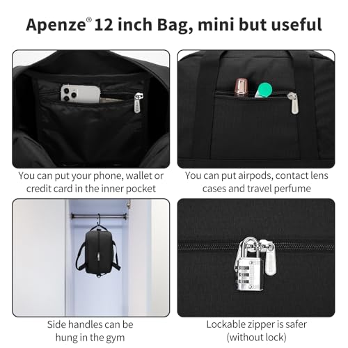 Apenze Small Gym Bag,12 inch Carry On Bag - color: Black, size: 12 inch