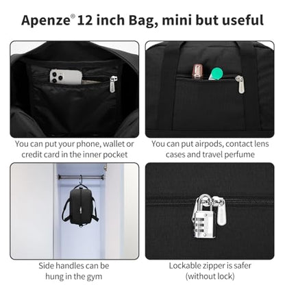 Apenze Small Gym Bag,12 inch Carry On Bag - color: Black, size: 12 inch