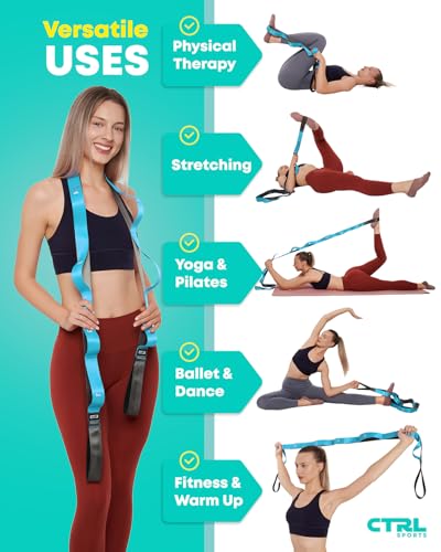 Stretching Strap with Loops - Non Elastic Yoga Strap for Physical Therapy - style: 12 Loops - Blue