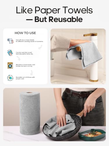 Fantasticlean Microfiber Cleaning Cloth Roll- 30 Sheets, 12" x 12" (Grey) - color: Grey, size: 30 pack