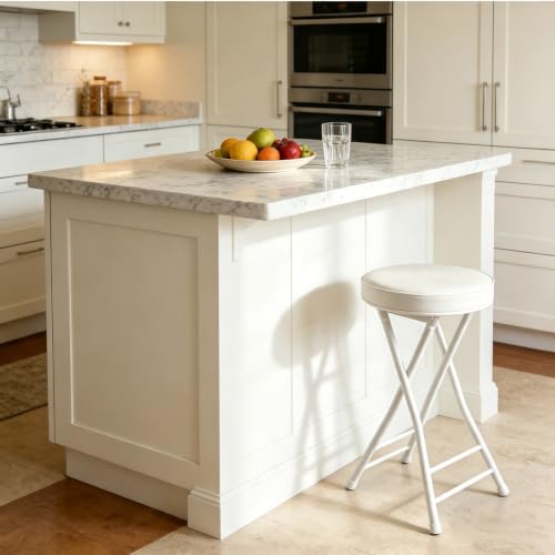 Gluck Plants Folding Stool,24 Inch Foldable Portable Collapsible Height Bar Stool Chair,Adult Tall Leather Padded Chair for Kitchen Living Room Garden Camping Fishing - color: White, size: 24"X1PCS