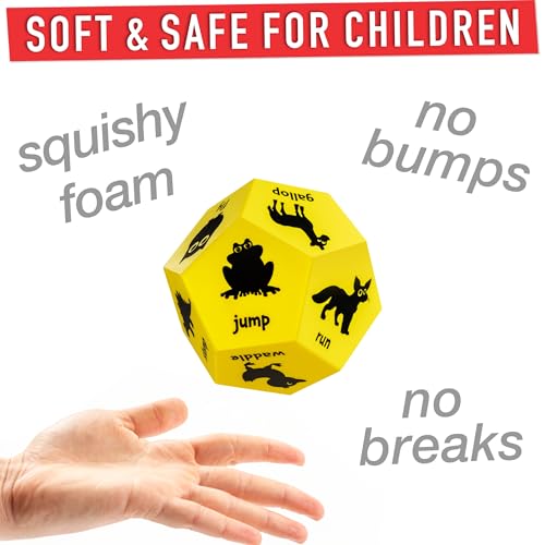 Animal Exercise Dice for Kids, 12-Sided Foam Dice, PE Equipment - color: Yellow