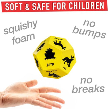 Animal Exercise Dice for Kids, 12-Sided Foam Dice, PE Equipment - color: Yellow