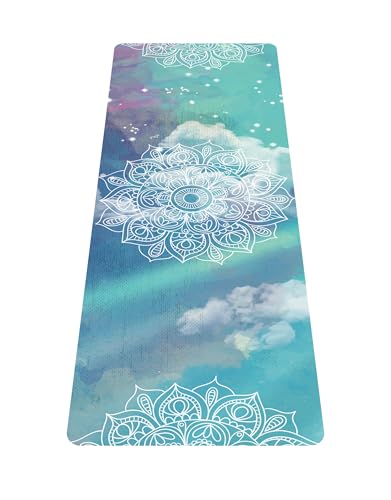 nuveti Printed Travel Yoga Mat 1/16 Inch Thick Non Slip Fitness Workout Mat | with Carrying Bag, Foldable Lightweight Suede & Natural Rubber Yoga Mat for Yoga Pilates and Fitness 72" L x 24" W x 1.5mm - color: RuiQiXiangYun
