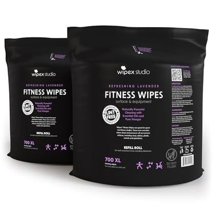 Wipex Gym Wipes Refill, 1400 Count (2 x 700), Thick Premium Fitness Equipment Wipes, Lavender Essential Oil & Vinegar Solution, Large 8” x 12” Cleaning Wipes - size: 700 Count (Pack of 2)