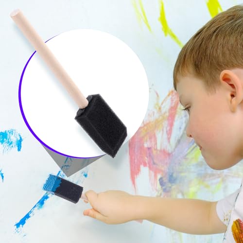 HINZIC 5pcs 1'' Foam Paint Brushes, Sponge Painting Brushes, Black | Sponge Head with Wood Handle, for Staining Retouching, Painting, Crafting, Varnishes - size: 1 inch