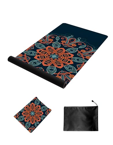 nuveti Printed Travel Yoga Mat 1/16 Inch Thick Non Slip Fitness Workout Mat | with Carrying Bag, Foldable Lightweight Suede & Natural Rubber Yoga Mat for Yoga Pilates and Fitness 72" L x 24" W x 1.5mm - color: ShenHai