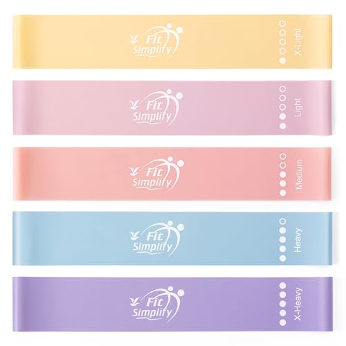 Fit Simplify Resistance Loop Exercise Bands with Instruction Guide and Carry Bag, Set of 5 - color: Pastel