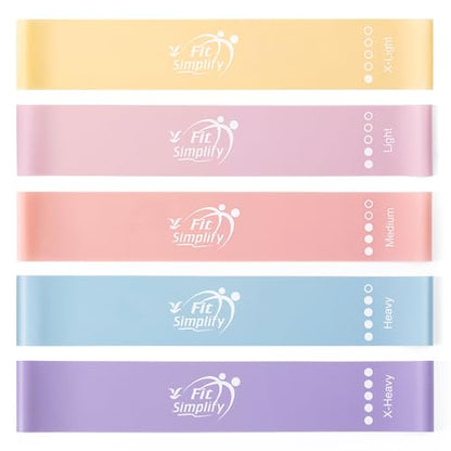 Fit Simplify Resistance Loop Exercise Bands with Instruction Guide and Carry Bag, Set of 5 - color: Pastel