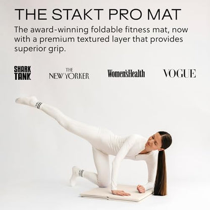 Stakt Foldable Yoga Mat Pro - Non Slip 2 in 1 Fitness Exercise Mat | Premium textured grip, 12 mm thick, folding design, EVA foam blend, supports Pilates, barre, and strength training - color: Dune