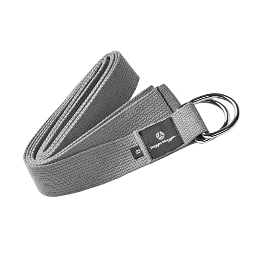 Hugger Mugger D-Ring Cotton Yoga Strap - Super Strong Cotton, Metal D-Ring Buckle, Multiple Lengths Available - color: Grey, size: 8 ft.