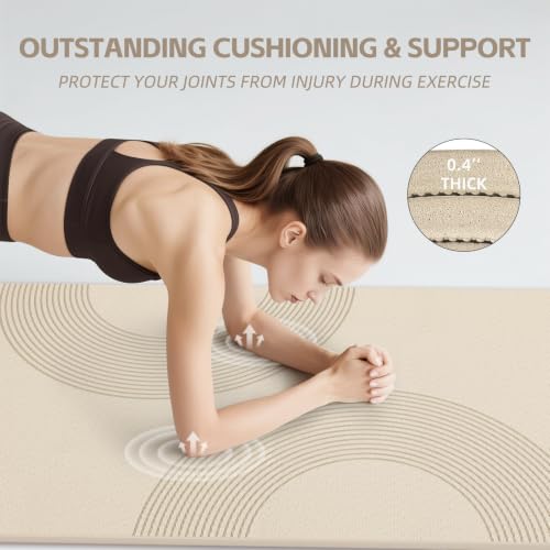 PAIDU Large Yoga Mat, 72"x36"x2/5" POE Non-Slip Exercise Mat | 10MM Thick, POE, non‑slip, ideal for home gym, yoga, pilates, fitness & floor use - color: Beige - Double C