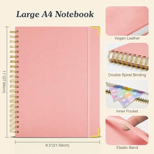Blank Spiral Notebook: Sketch Book 8.5" X 11", Hardcover Leather Sketchbook | 300 Pages Unlined Notebooks for Women Men,100gsm Thick Paper Journal, A4 Large Art Sketchbook for Drawing Writing Work, Pink - color: Pink, size: A4