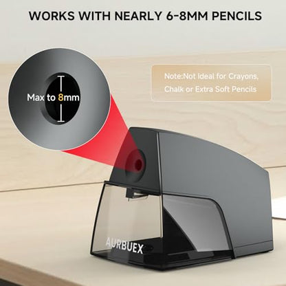 Electric Pencil Sharpener for 6 to 8 mm Pencils Helical Blade Fast 4 Second Sharpening Large Shavings Bin Non Slip Feet Safe Design for Classroom Office and Home(S1131) - color: Black