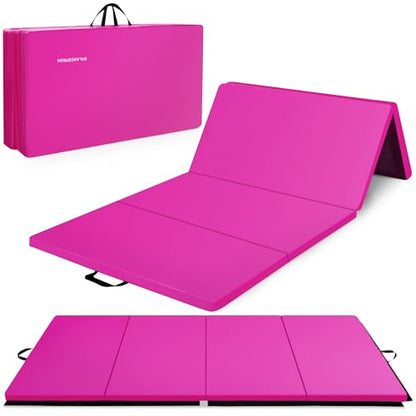 BalanceFrom 10x4 Feet 4-Panel Folding Gymnastics Mat – 2-Inch Thick Pad with Vinyl Surface and Carrying Handles for Tumbling, Yoga, Pilates, Home Workouts, and Martial Arts - color: Pink