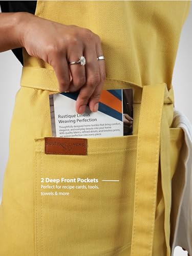 100% Cotton Kitchen Apron with 2 Pockets – Adjustable Chef Apron for Cooking Baking BBQ – Unisex Apron - color: Lemon