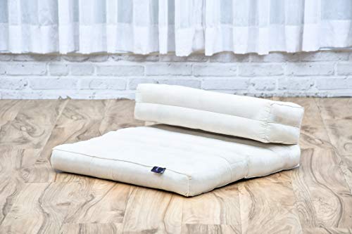Leewadee Foldable Floor Mattress – 2 in 1 Floor Meditation Mat for Yoga and Relaxation, Seating Futon with Kapok - color: Cl01 - Ecru